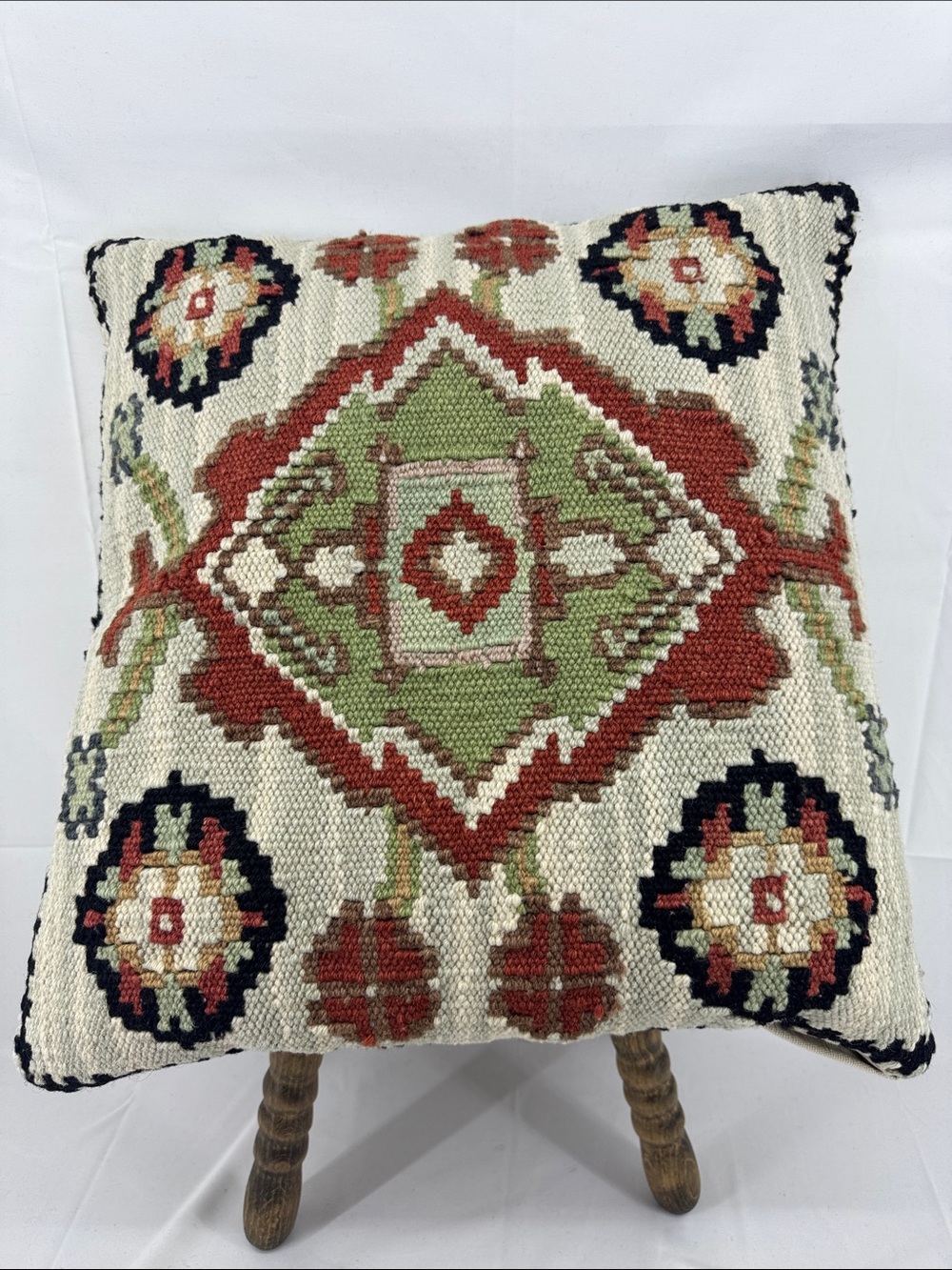 Pottery Barn Kilim Boho 18" Decorative Throw Pillow Cover & Goose Feather Insert